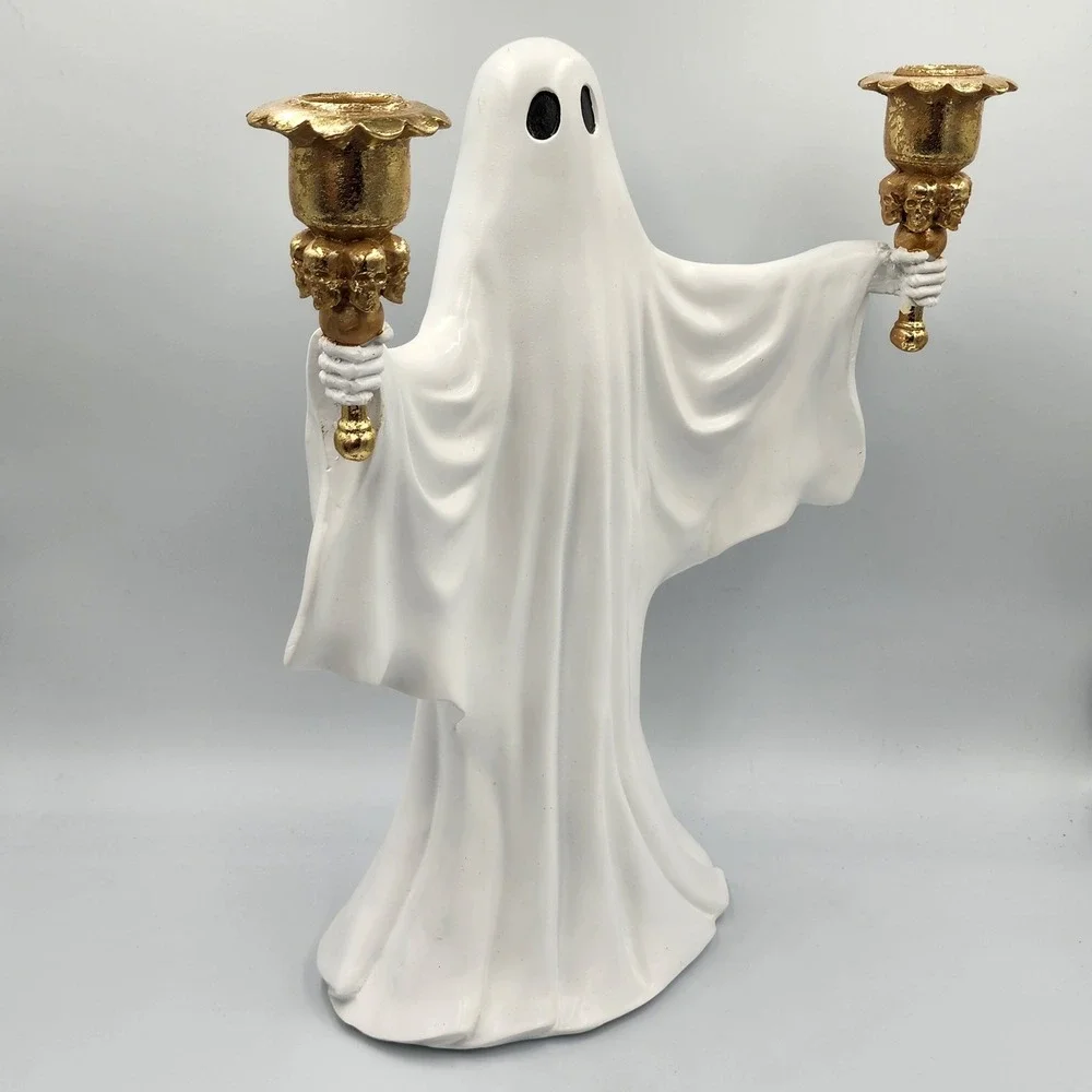 Halloween Ghost Candelabra Decor White Gold Skull Gothic Spooky 15
